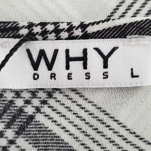 Why Dress Womens Black Plaid Ruffled Sleeve Tie Front Blouse Size L Career NWT - Picture 3 of 9